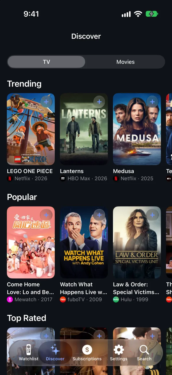 Discover: rails of popular and upcoming shows