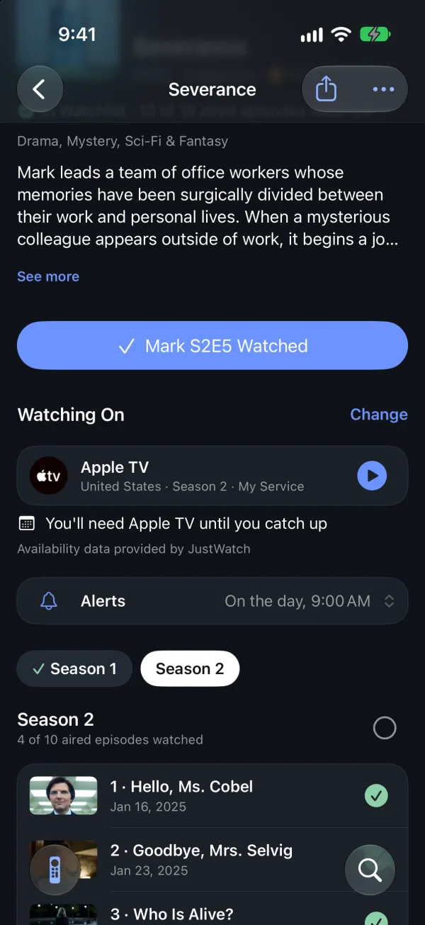 A show's page with its seasons and episodes