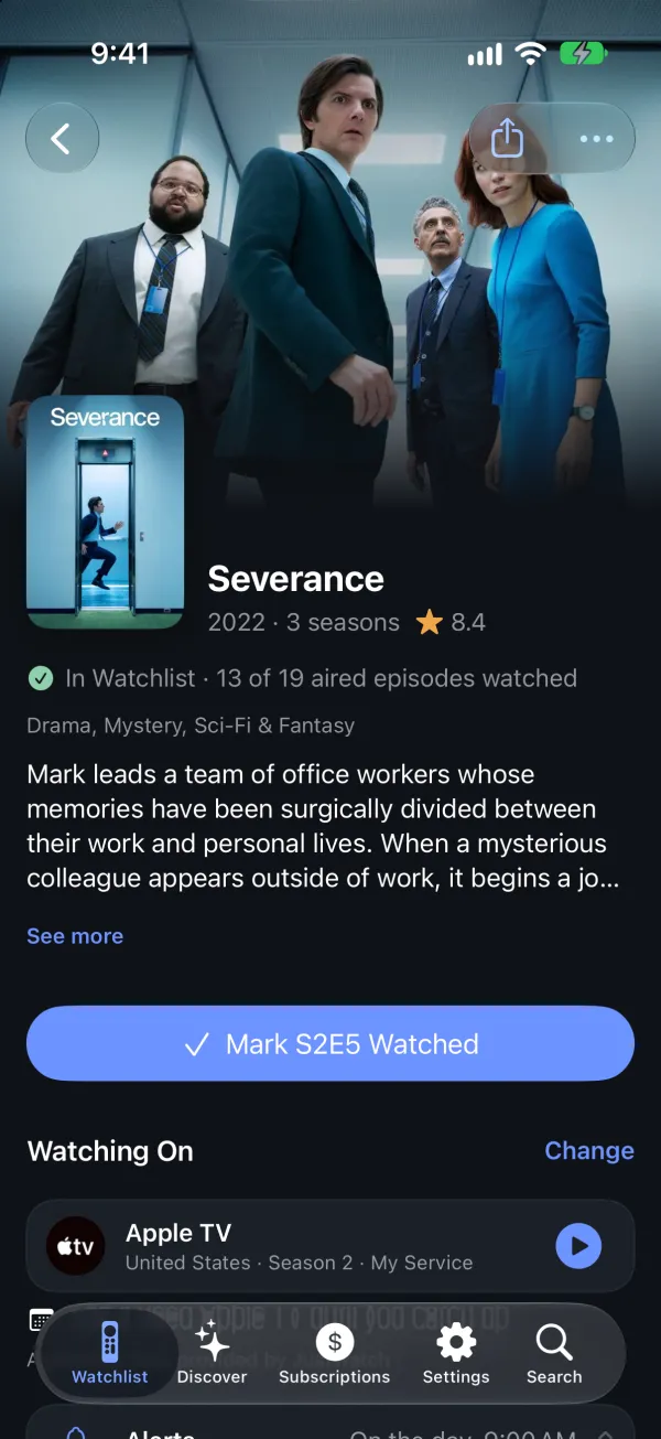 A title's page showing the streaming services that carry it