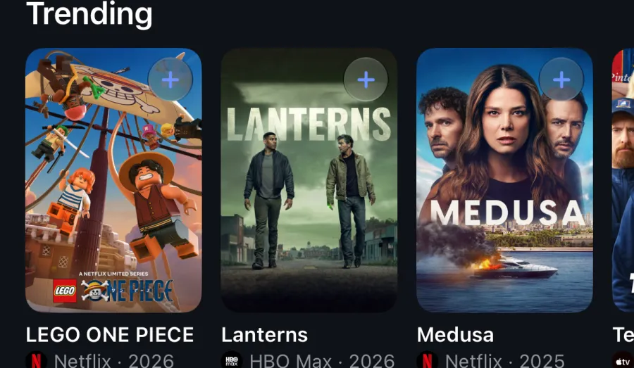Skipper's trending shows, shown on a TV